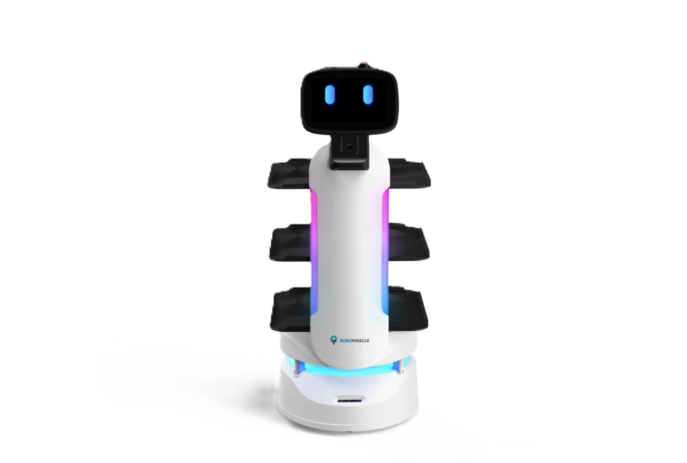 Dine Bot service robot for hotels and restaurants – robot rental in Coimbatore, Chennai, Hyderabad, Bangalore, Delhi NCR, Noida, Mumbai, Pune, Kolkata, Kerala, Kochi across India by Robomiracle